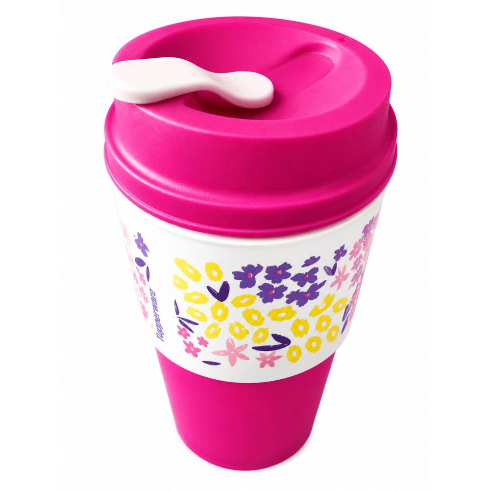 Tupperware ECO To Go Travel Coffee Cup Tumbler 16oz Pink Floral Blushing Meadow